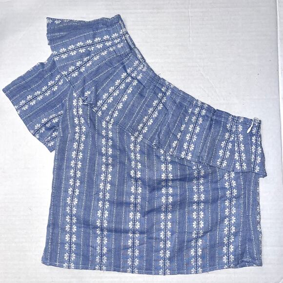 NWT Splendid one shoulder Ruffle top women’s size XS Blue and white - Picture 9 of 16